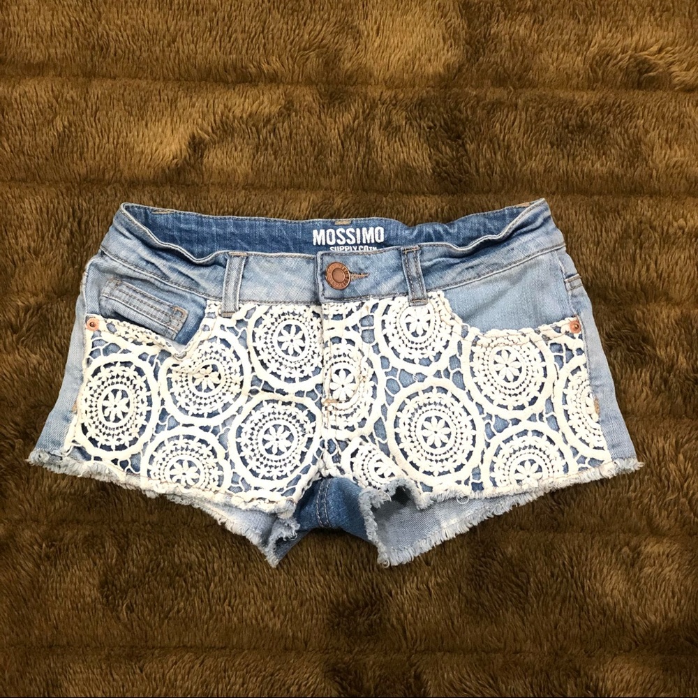 Distressed Short Denim Crochet Front Shorts